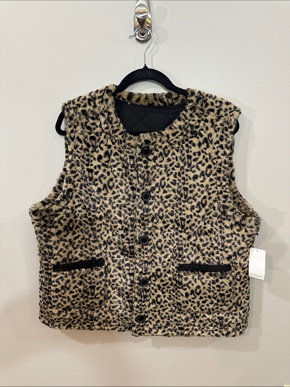 NWT Leopard Print REVERSIBLE Faux Fur Vest